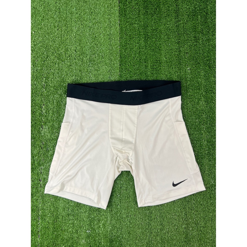 Nike Pro Dri-FIT Mens XL Cream Black Compression Shorts Side Pockets Tight Fit